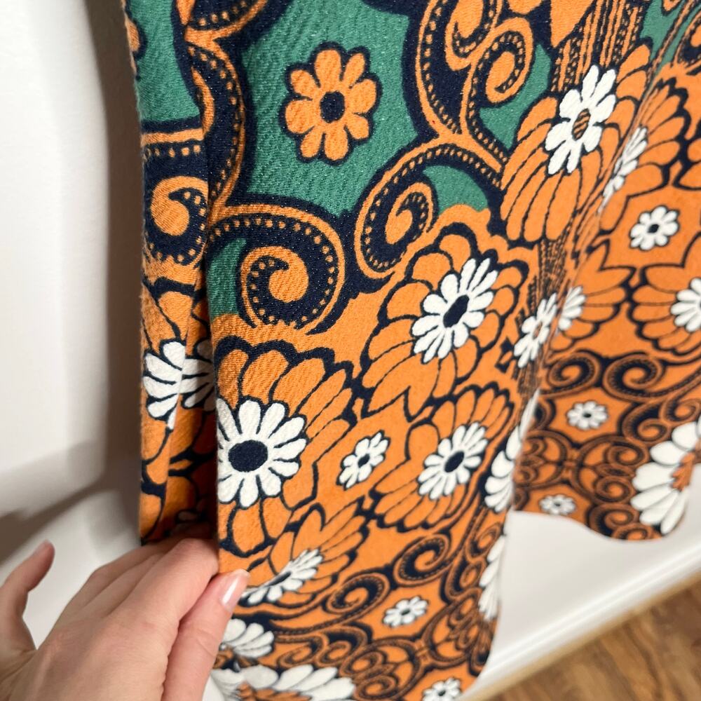 Anthropologie Teal and Rust Floral Shift Dress - Picture 8 of 14